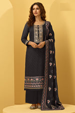 Load image into Gallery viewer, Function Wear Black Color Fancy Georgette Fabric Embroidered Palazzo Dress
