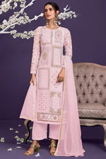 Load image into Gallery viewer, Georgette Fabric Wedding Wear Embroidered Designer Salwar Suit In Pink Color
