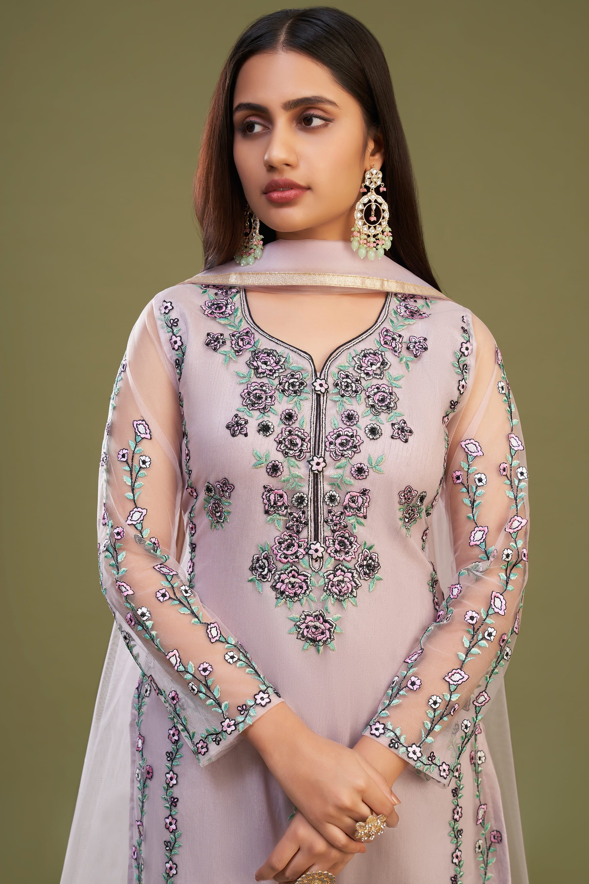 Embroidered Function Wear Designer Straight Cut Salwar Kameez In Pink Color