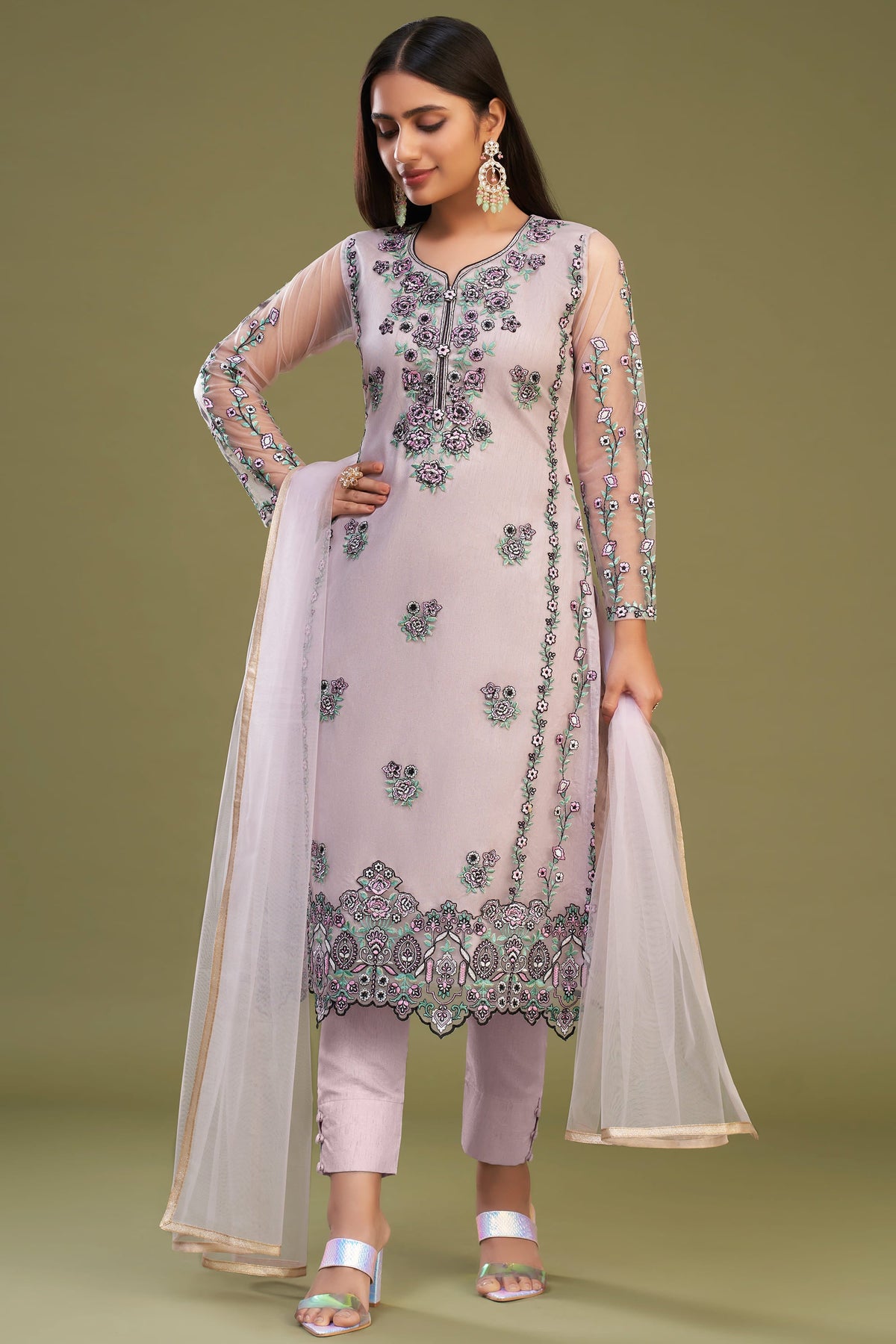 Embroidered Function Wear Designer Straight Cut Salwar Kameez In Pink Color