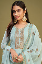 Load image into Gallery viewer, Light Cyan Color Embroidered Beatific Georgette Fabric Salwar Suit