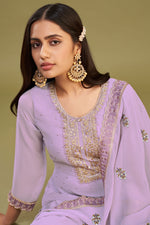 Load image into Gallery viewer, Beguiling Embroidered Lavender Color Georgette Fabric Salwar Suit