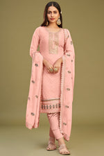Load image into Gallery viewer, Tempting Peach Color Georgette Salwar Suit With Embroidered Work