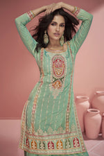 Load image into Gallery viewer, Vartika Singh Sea Green Color Organza Silk Readymade Beautiful Palazzo Suit