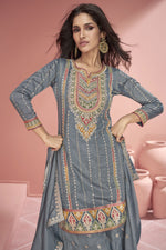 Load image into Gallery viewer, Vartika Singh Organza Silk Grey Color Fascinating Readymade Palazzo Suit