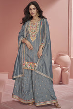 Load image into Gallery viewer, Vartika Singh Organza Silk Grey Color Fascinating Readymade Palazzo Suit
