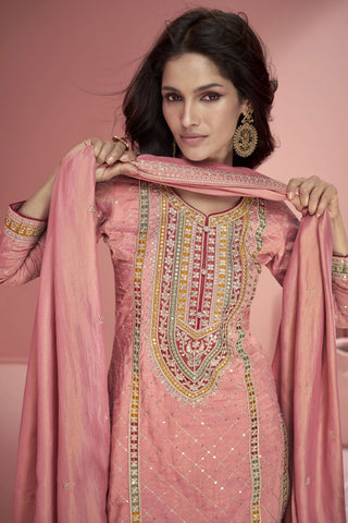 Vartika Singh Alluring Organza Silk Pink Color Readymade Palazzo Suit