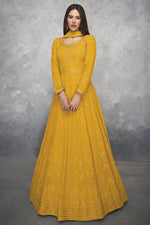 Load image into Gallery viewer, Mustard Color Embroidered Function Wear Georgette Fabric Anarkali Suit
