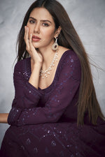 Load image into Gallery viewer, Georgette Fabric Festive Wear Purple Color Embroidered Anarkali Suit
