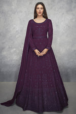 Load image into Gallery viewer, Georgette Fabric Festive Wear Purple Color Embroidered Anarkali Suit
