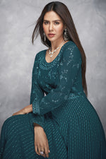 Load image into Gallery viewer, Teal Color Georgette Fabric Festive Wear Embroidered Anarkali Suit
