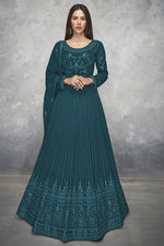 Load image into Gallery viewer, Teal Color Georgette Fabric Festive Wear Embroidered Anarkali Suit
