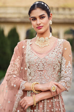Load image into Gallery viewer, Classic Peach Net Anarkali Suit with Embroidered Work for Party

