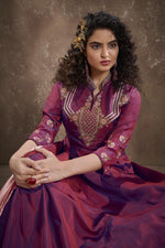 Load image into Gallery viewer, Designer Function Wear Art Silk Fabric Burgundy Color Embroidered Readymade Gown
