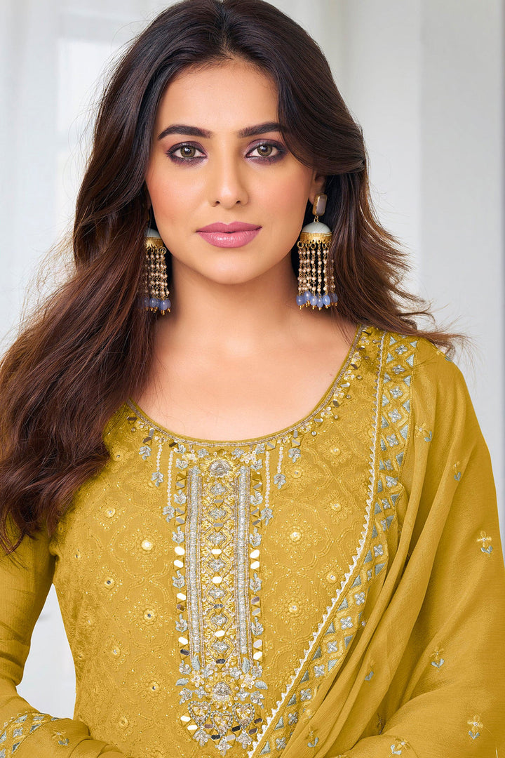 Ginni Kapoor Yellow Color Embroidered Suit In Georgette Chiffon Fabric
