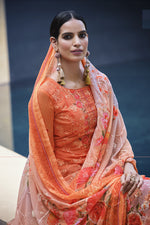 Load image into Gallery viewer, Festive Wear Georgette Fabric Peach Color Digital Printed Palazzo Suit
