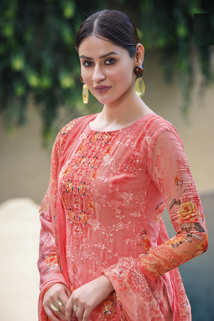 Georgette Fabric Pink Color Festive Wear Digital Printed Palazzo Dress
