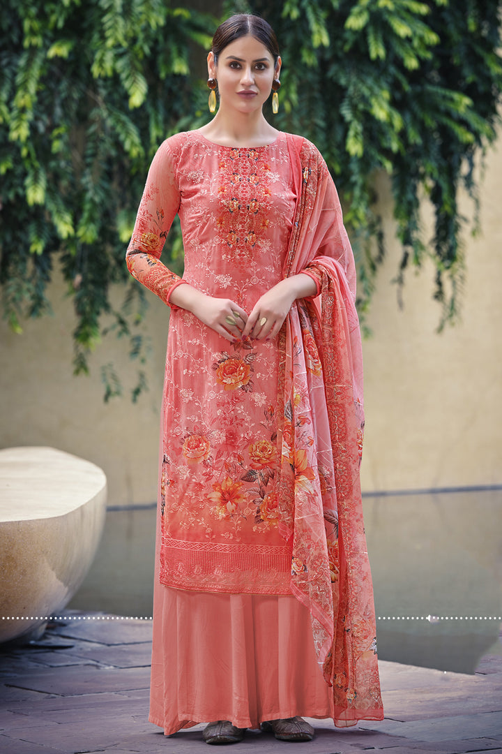 Georgette Fabric Pink Color Festive Wear Digital Printed Palazzo Dress
