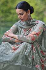 Load image into Gallery viewer, Festive Wear Georgette Fabric Digital Printed Grey Color Palazzo Suit
