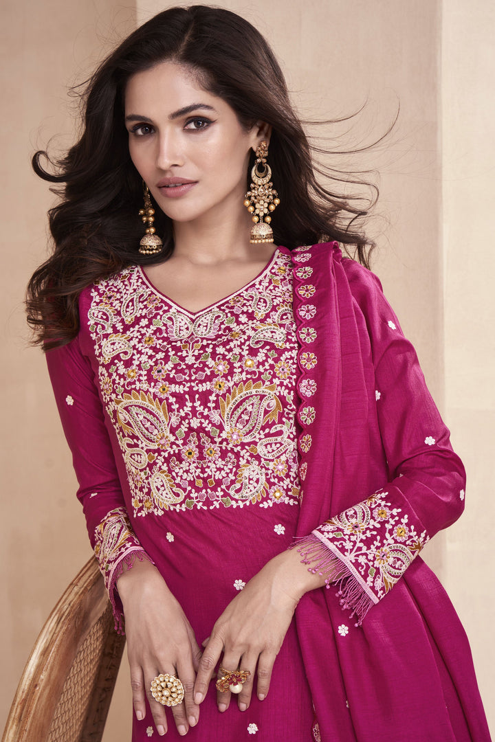 Rani Color Readymade Embroidered Palazzo Suit In Art Silk Fabric