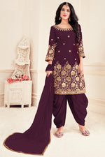 Load image into Gallery viewer, Purple Color Party Style Embroidered Art Silk Fabric Patiala Salwar Suit
