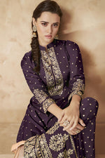 Load image into Gallery viewer, Purple Color Georgette Fabric Fancy Embroidered Function Wear Sharara Suit
