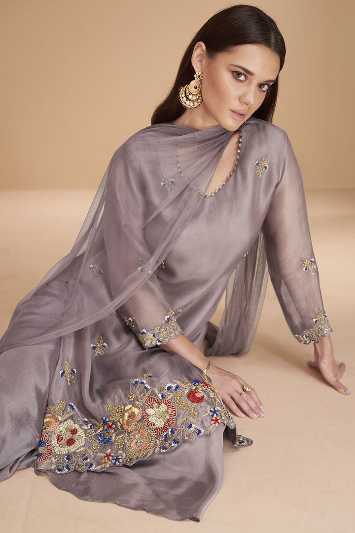 Organza Silk Lavender Color Marvellous Readymade Sharara Suit