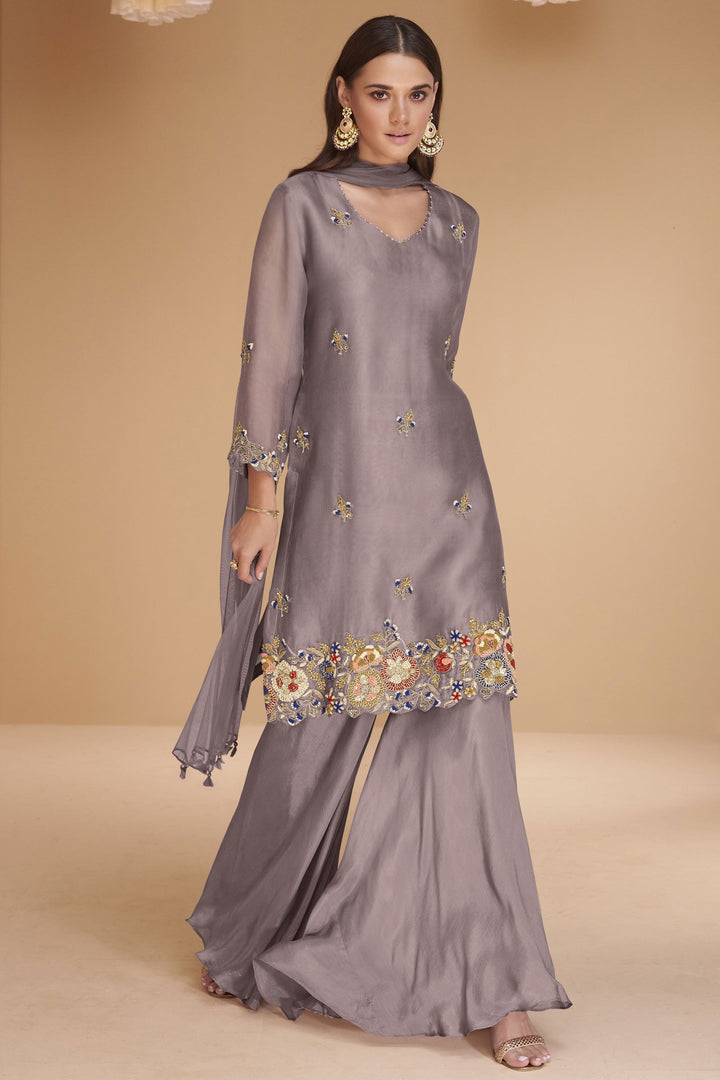 Organza Silk Lavender Color Marvellous Readymade Sharara Suit