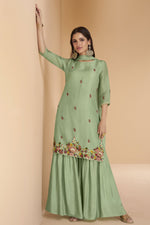 Load image into Gallery viewer, Alluring Organza Silk Readymade Sharara Suit In Sea Green Color