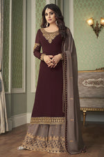 Load image into Gallery viewer, Shamita Shetty Georgette Fabric Party Wear Brown Color Palazzo Suit