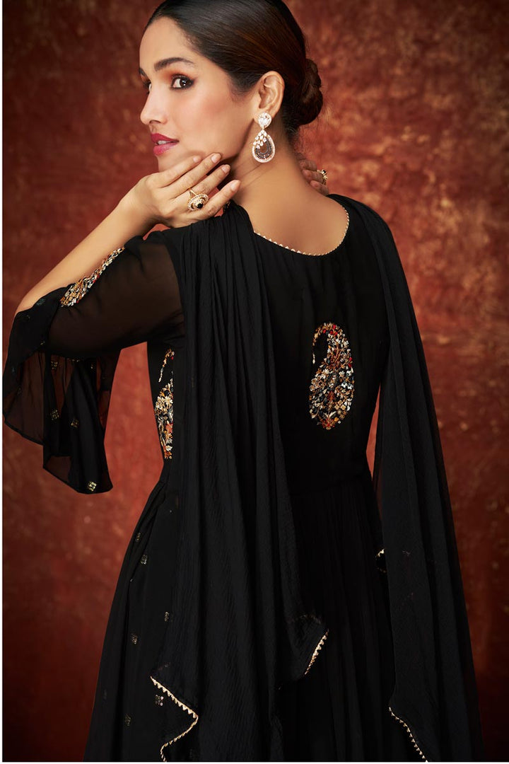 Black Color Embroidered Extravagant Georgette Vartika Singh Palazzo Suit