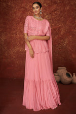 Load image into Gallery viewer, Pink Color Embroidered Attractive Georgette Palazzo Suit
