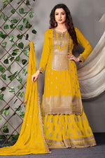 Load image into Gallery viewer, Party Wear Chinon Fabric Yellow Color Embellished Embroidered Palazzo Suit
