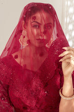 Load image into Gallery viewer, Red Color Net Fabric Designer Embroidered Wedding Wear Lehenga Choli
