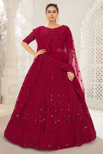 Load image into Gallery viewer, Red Color Net Fabric Designer Embroidered Wedding Wear Lehenga Choli
