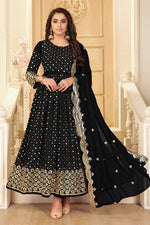 Load image into Gallery viewer, Georgette Fabric Party Style Embroidered Anarkali Salwar Kameez In Black Color

