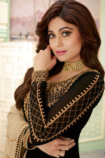 Load image into Gallery viewer, Shamita Shetty Featuring Embroidery Work On Black Color Designer Sharara Top Lehenga In Georgette Fabric
