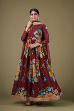 Load image into Gallery viewer, Georgette Fabric Maroon Color Digital Printed Elegant Anarkali Suit
