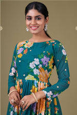 Load image into Gallery viewer, Georgette Fabric Digital Printed Lovely Anarkali Suit In Teal Color
