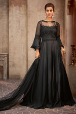 Load image into Gallery viewer, Function Wear Georgette Fancy Embroidered Floor Length Gown In Black
