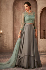 Load image into Gallery viewer, Georgette Fancy Grey Function Wear Embroidered Long Length Gown
