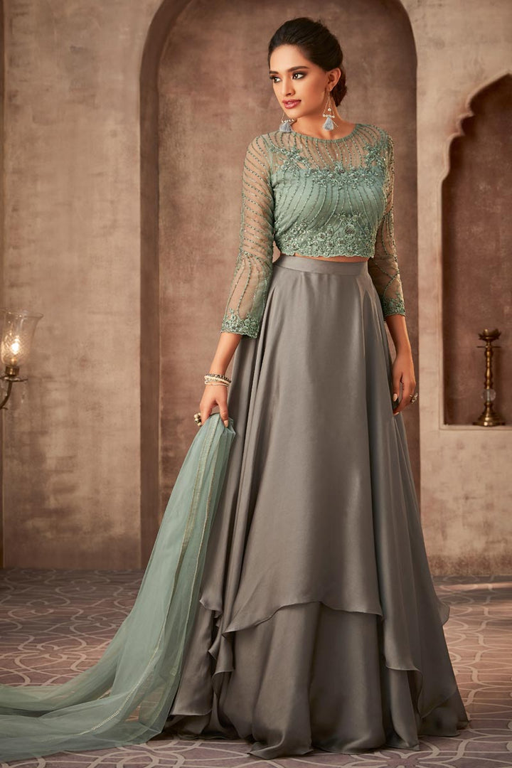 Georgette Fancy Grey Function Wear Embroidered Long Length Gown