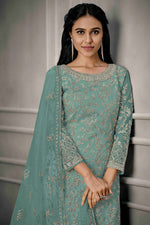 Load image into Gallery viewer, Sea Green Color Patterned Net Fabric Salwar Suit With Sequins Work

