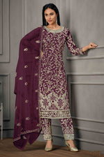 Load image into Gallery viewer, Engrossing Net Fabric Salwar Suit With Sequins Work In Purple Color
