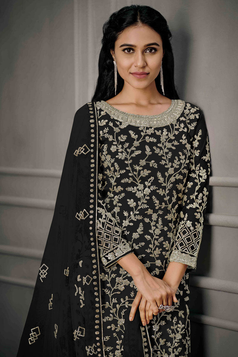 Black Color Enchanting Net Fabric Salwar Suit With Sequins Work