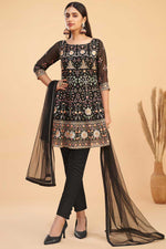 Load image into Gallery viewer, luminous Georgette Fabric Festival Wear Embroidered Work Salwar Suit In Black Color
