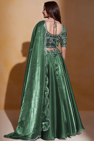 Beautiful Green Color Wedding Lehenga Choli In Organza Silk Fabric