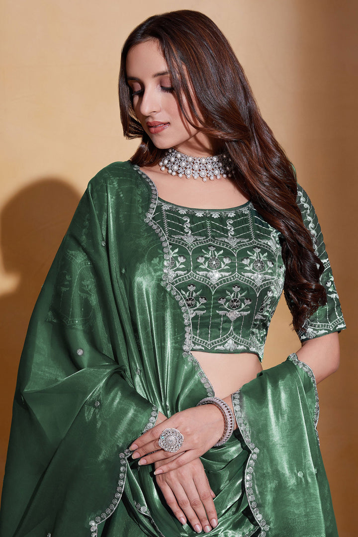 Beautiful Green Color Wedding Lehenga Choli In Organza Silk Fabric
