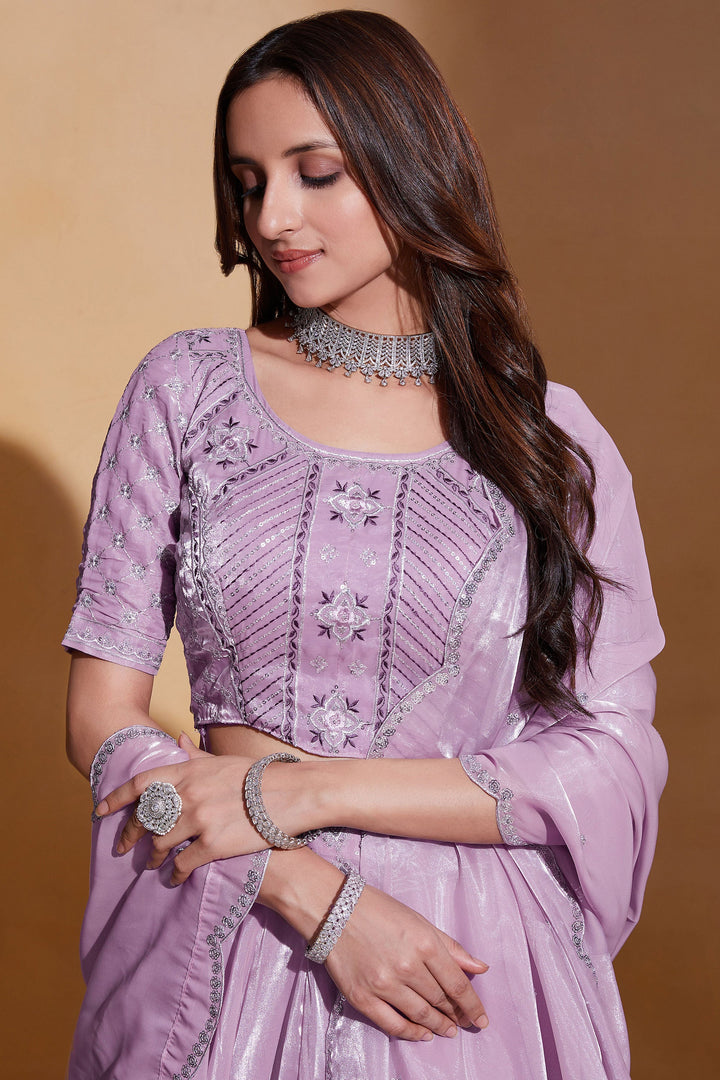Pink Color Embroidered Sangeet Wear Lehenga Choli In Organza Silk Fabric