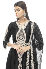 Load image into Gallery viewer, Function Wear Satin Fabric Anarkali Suit In Dazzling Black Color

